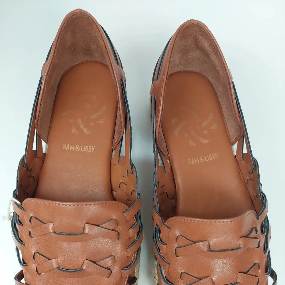 Sam & Libby Asha woven Espadrille Sandal leather flats slip-on Bohemian 9 New